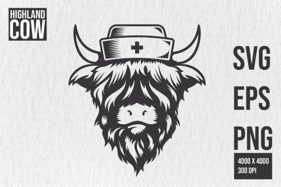 Highland Cow Nurse Head Design Clipart